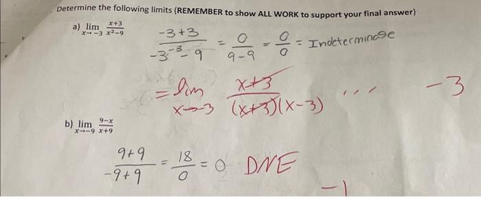 Solved Determine The Following Limits (REMEMBER To Show ALL | Chegg.com