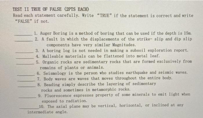 Solved TEST II TRUE OF FALSE (2PTS EACH) Read each statement | Chegg.com