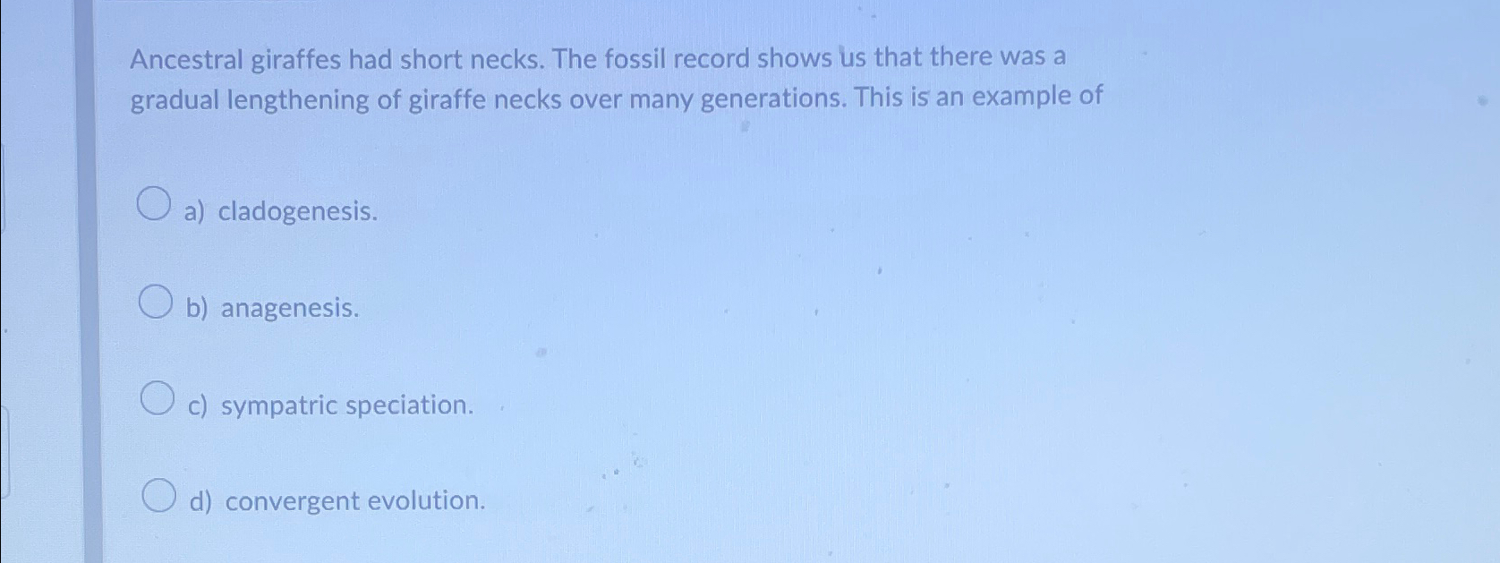 Solved Ancestral giraffes had short necks. The fossil record | Chegg.com