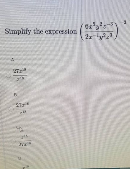 Solved Simplify The Expression 6x Y Z 2x 1y223 A 27218 2 Chegg Com