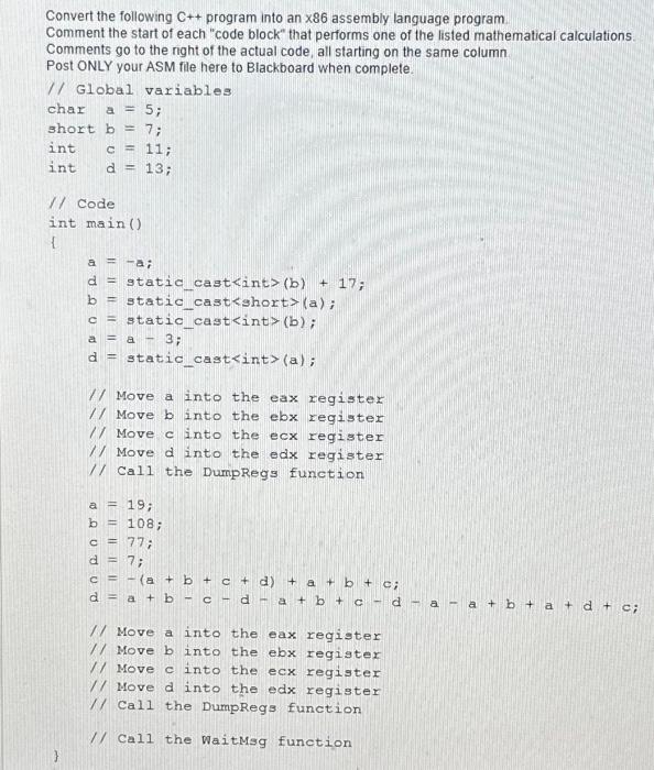 Solved Convert the following C++ program into an ×86 | Chegg.com image.