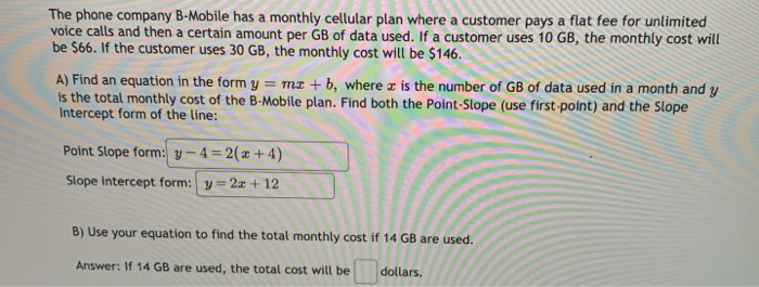 Solved The Phone Company B Mobile Has A Monthly Cellular Chegg Com