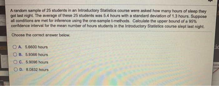 Solved A random sample of 25 students in an Introductory | Chegg.com