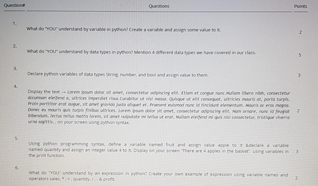 Solved Question# Questions Points 1. What do "YOU" | Chegg.com
