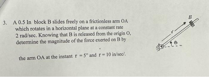 Solved A 0.5 In Block B Slides Freely On A Frictionless Arm | Chegg.com