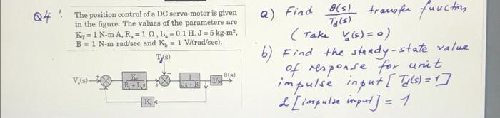 Solved Q4! The position control of a DC servo-motor is given | Chegg.com
