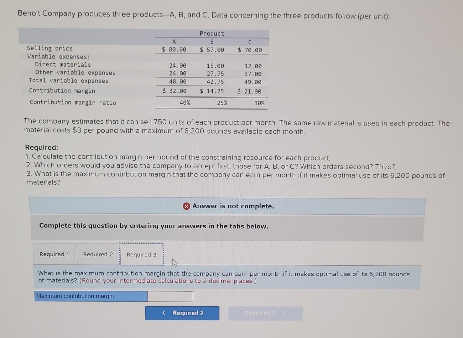 Solved Benoit Company produces three products −A,B, and C.