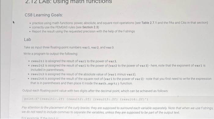 Solved CS8 Learning Goals: - practice using math functions: | Chegg.com