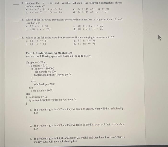 Solved 13. Suppose that x is an int variable. Which of the | Chegg.com