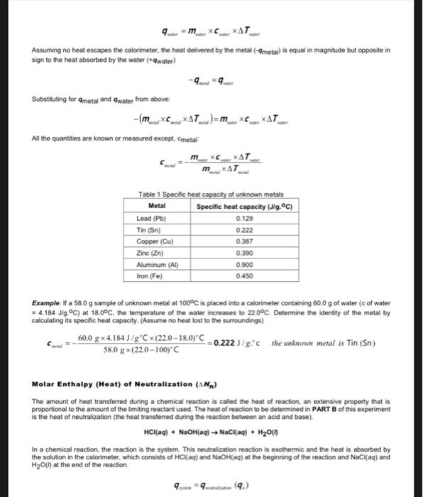 Solved CALORIMETRY OBJECTIVES • To determine the specific
