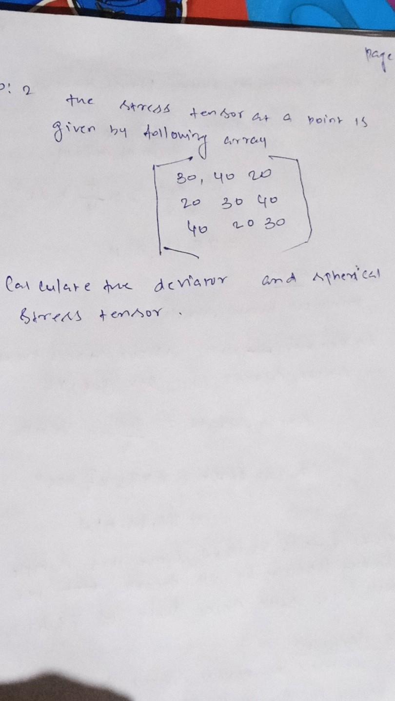 Solved The Stress Tensor At A Point Is Given By Following Chegg Solved The Stress Tensor At A Point Is Given By Following Chegg