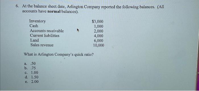 Solved 6. At the balance sheet date, Arlington Company | Chegg.com