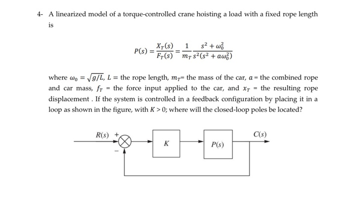 Solved 4 A Linearized Model Of A Torque Controlled Crane Chegg Com