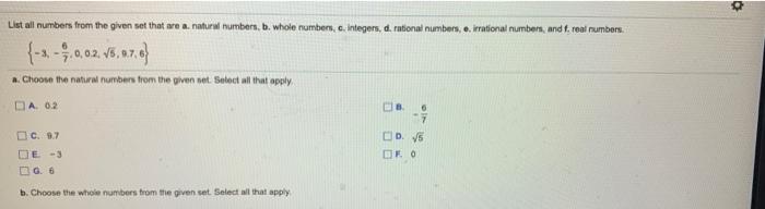 Solved List all numbers from the given set that are a | Chegg.com