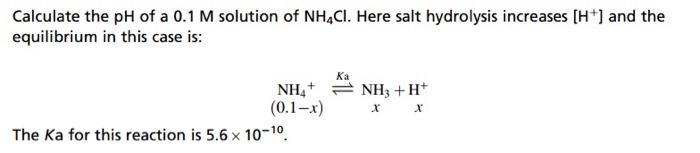 Solved Calculate the pH of a 0.1 M solution of NH4Cl. Here | Chegg.com