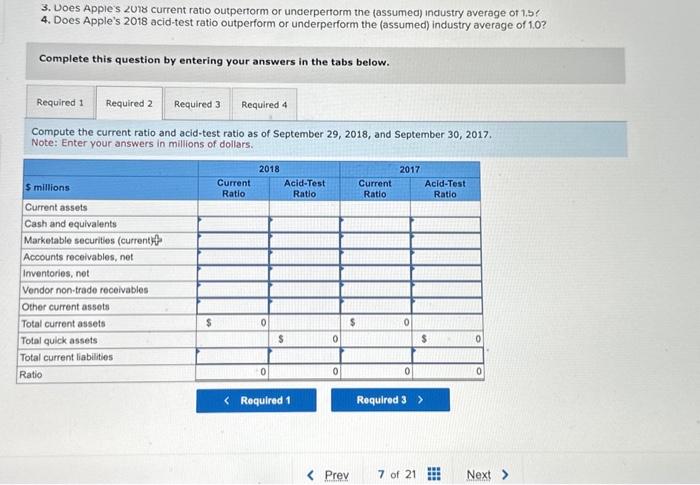 Solved 3. Voes Apple's zuly current ratio outpertorm or | Chegg.com