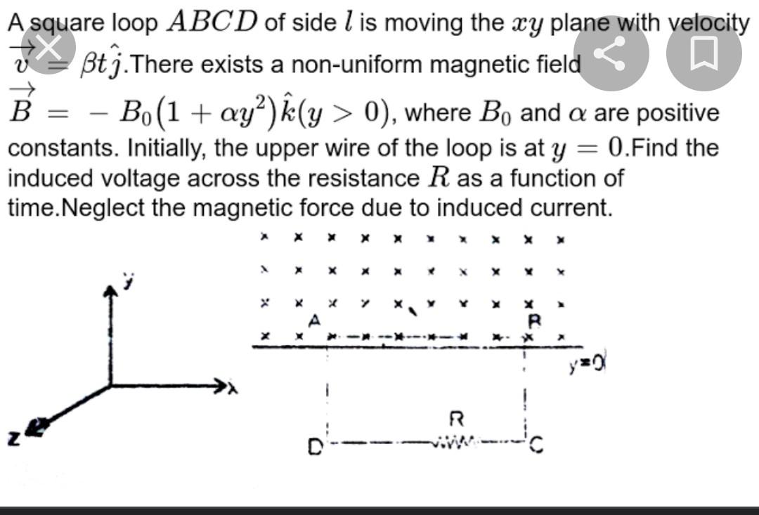 Solved A Square Loop ABCD Of Side L Is Moving The Xy Plane | Chegg.com