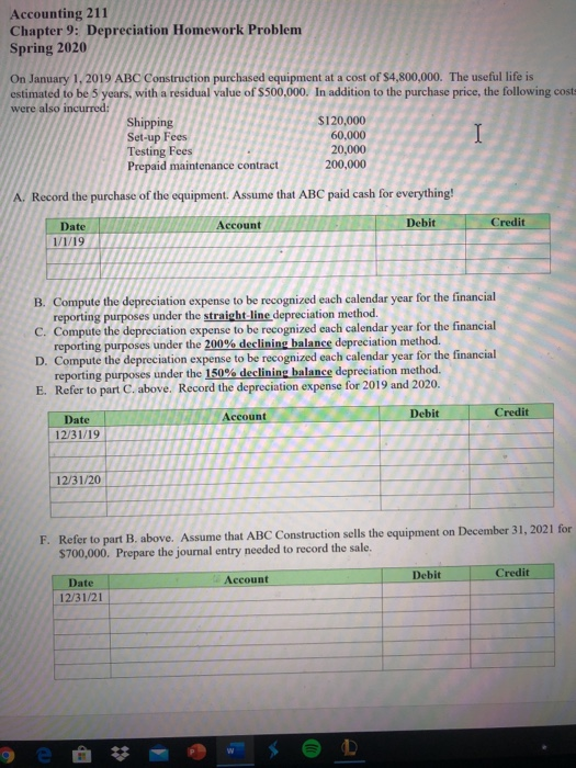 Accounting 211 Chapter 9: Depreciation Homework | Chegg.com