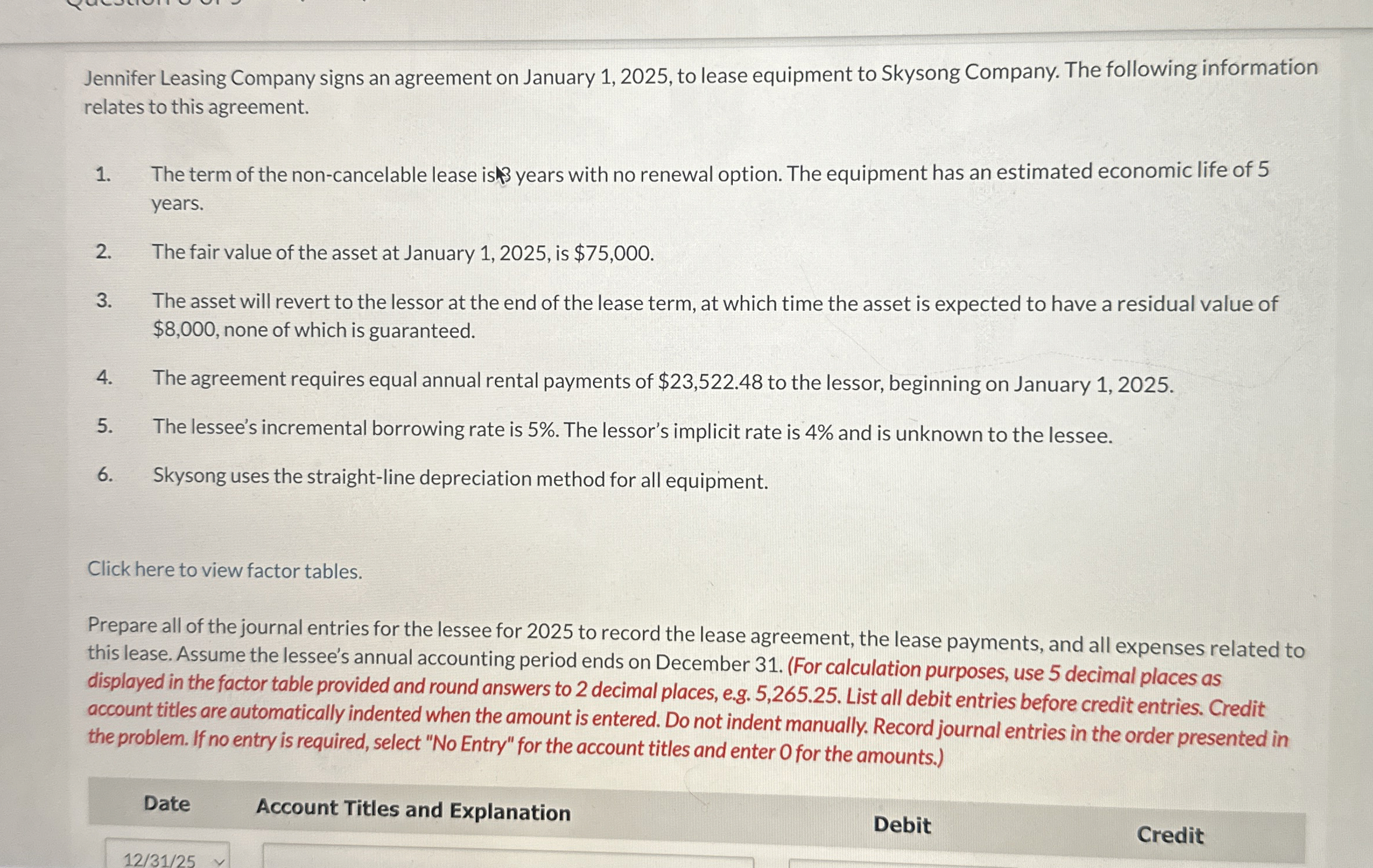 Solved Jennifer Leasing Company signs an agreement on | Chegg.com