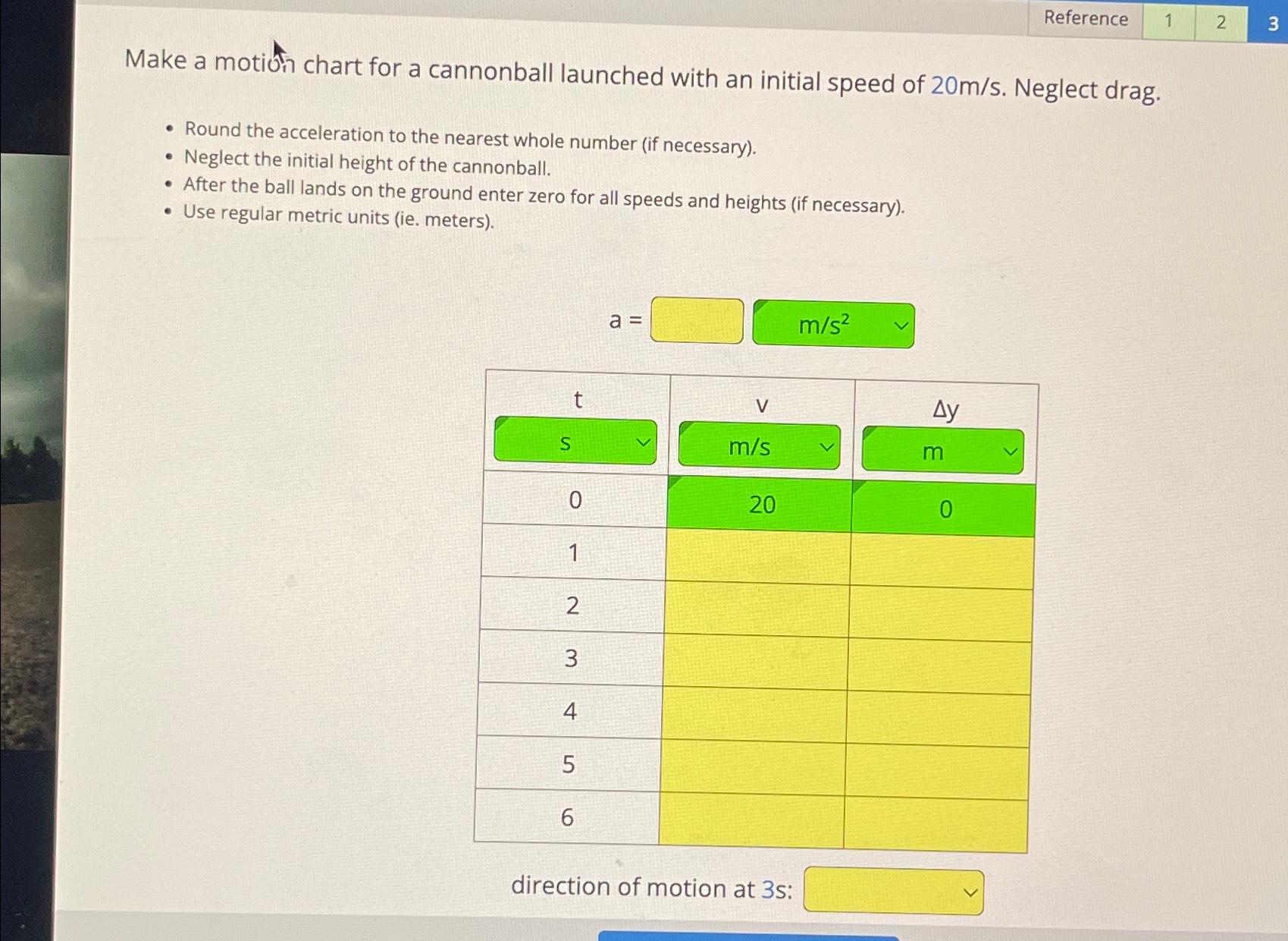 Solved Reference123Make a motiot chart for a cannonball