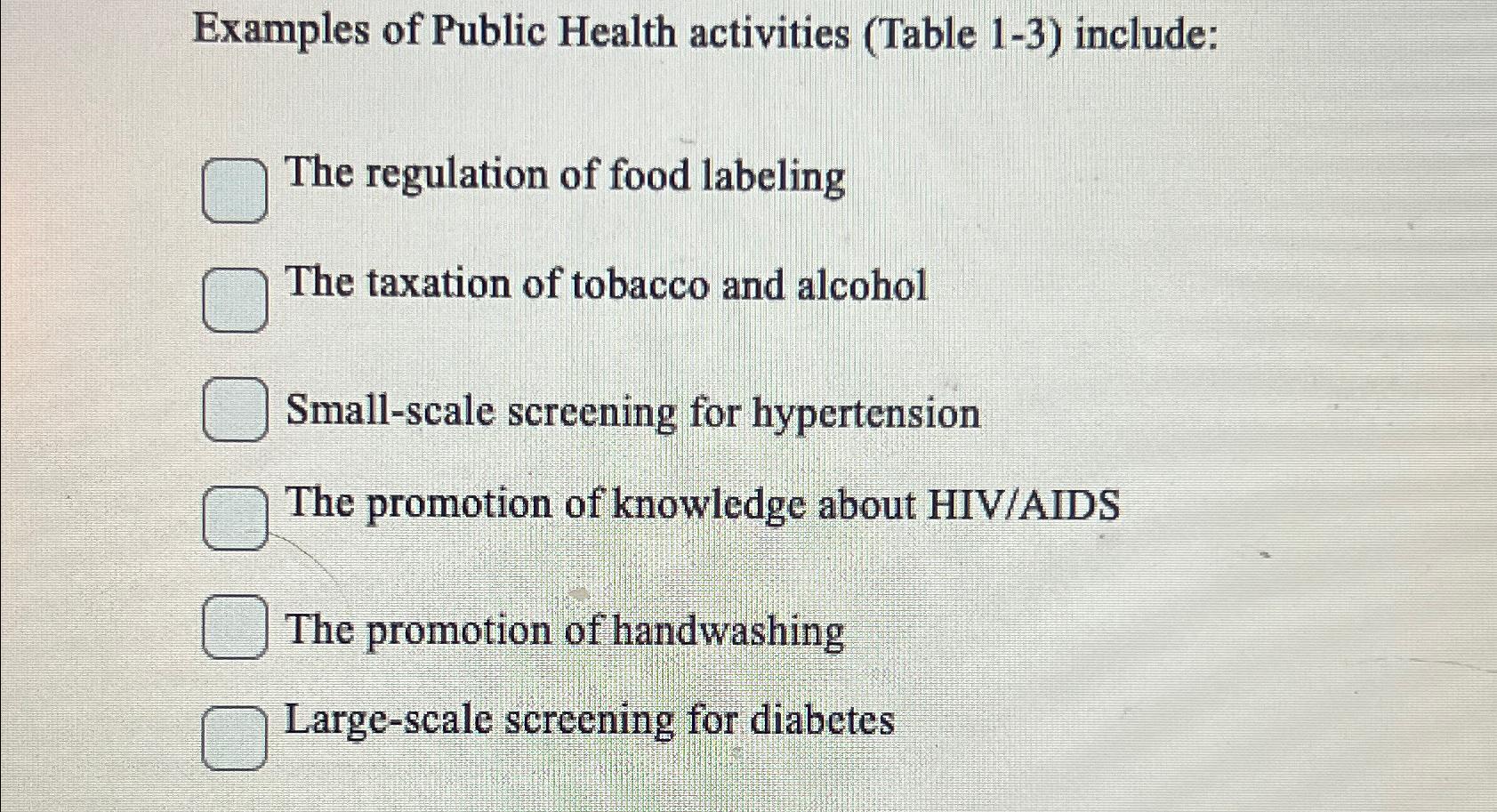 Solved Examples of Public Health activities (Table 13)