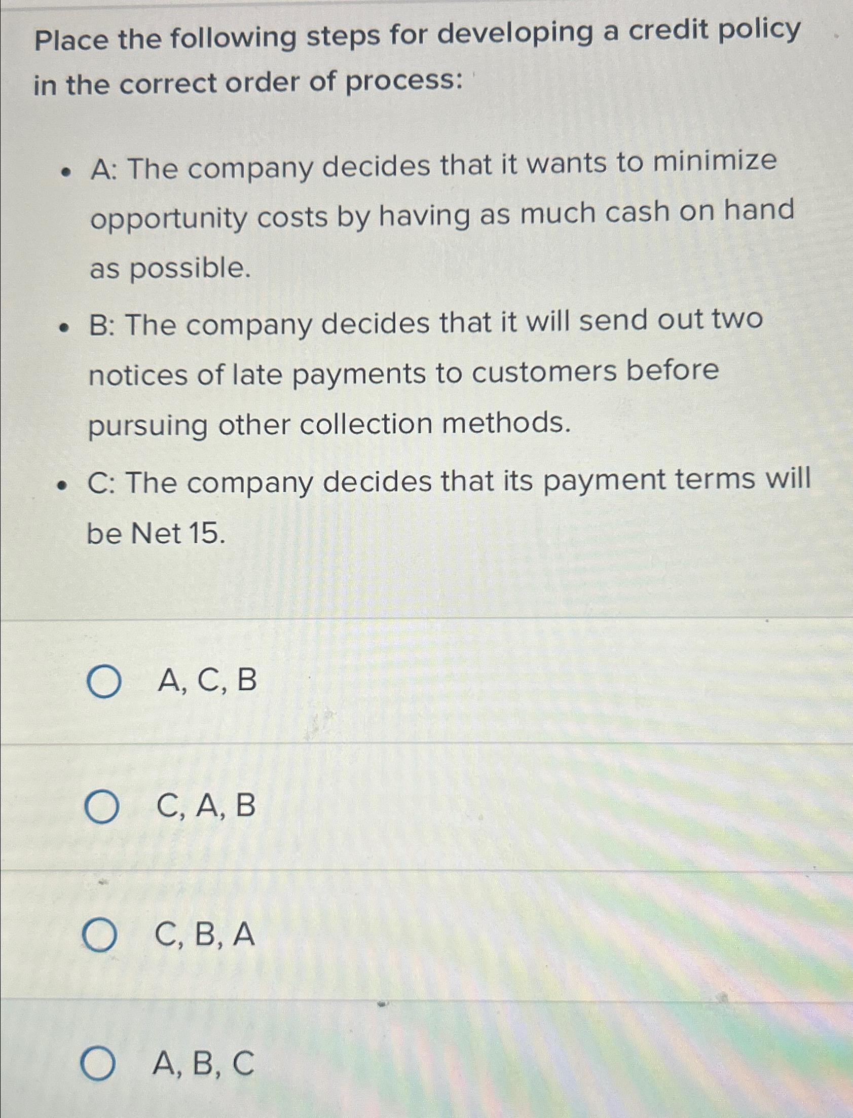 Solved Place the following steps for developing a credit | Chegg.com