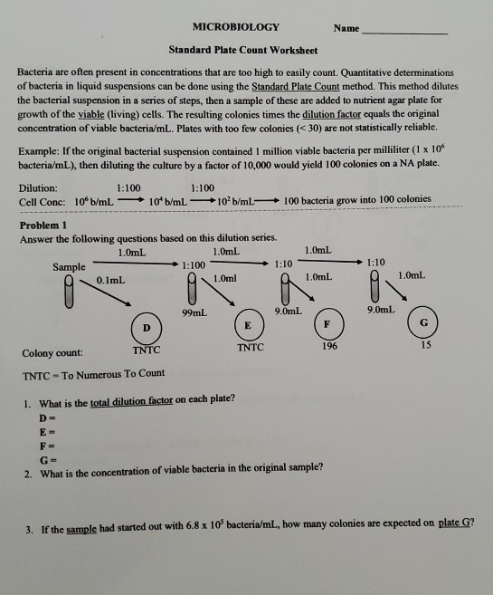 Solved MICROBIOLOGY Name Standard Plate Count Worksheet