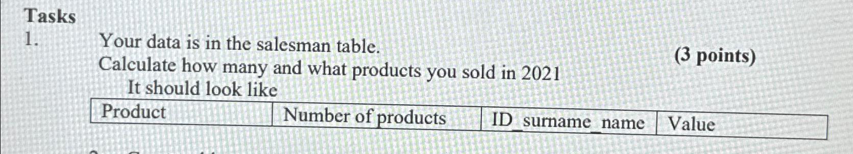 Solved TasksYour data is in the salesman table.Calculate how | Chegg.com