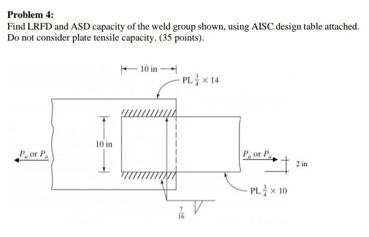 Solved Problem 4: Find LRFD and ASD capacity of the weld | Chegg.com