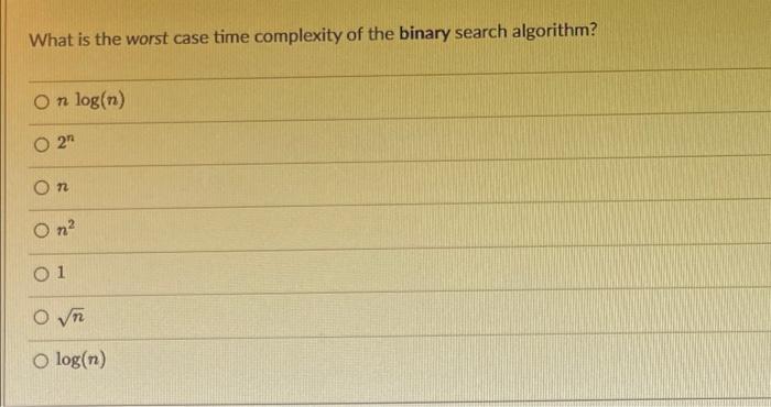 Solved What Is The Worst Case Time Complexity Of The Binary | Chegg.com