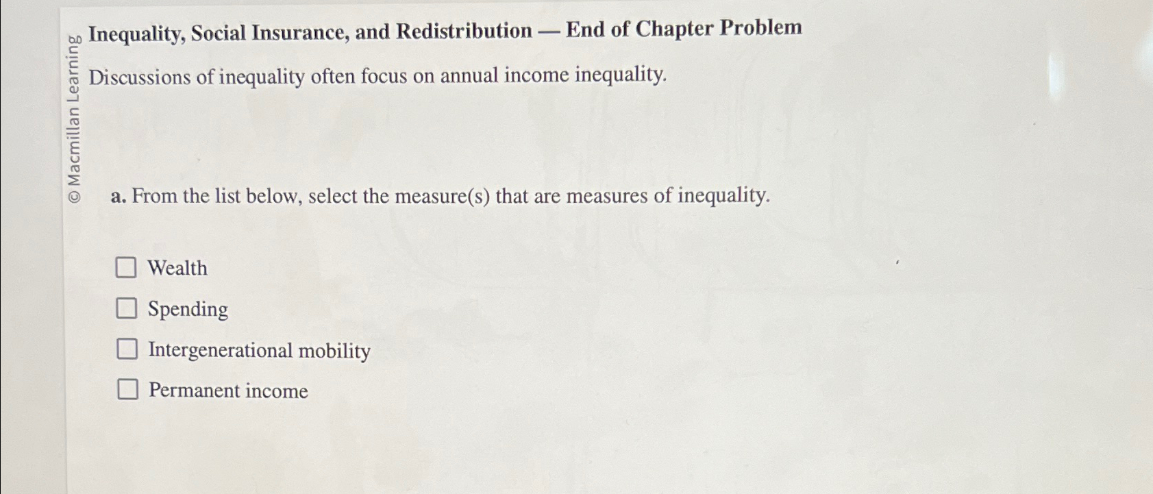 Solved Inequality, Social Insurance, and Redistribution — | Chegg.com