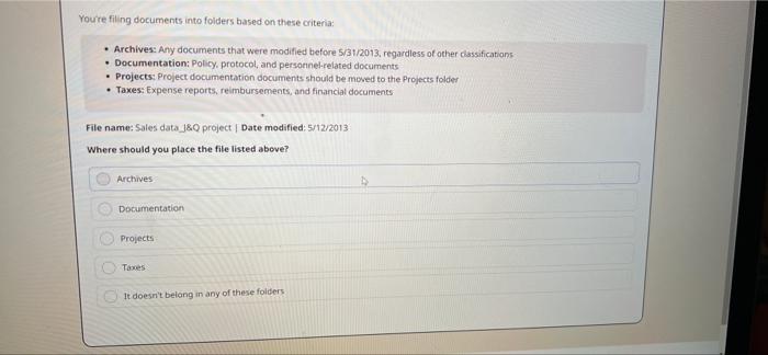 Solved You re Filing Documents Into Folders Based On These Chegg