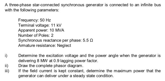 Solved A three-phase star-connected synchronous generator is | Chegg.com