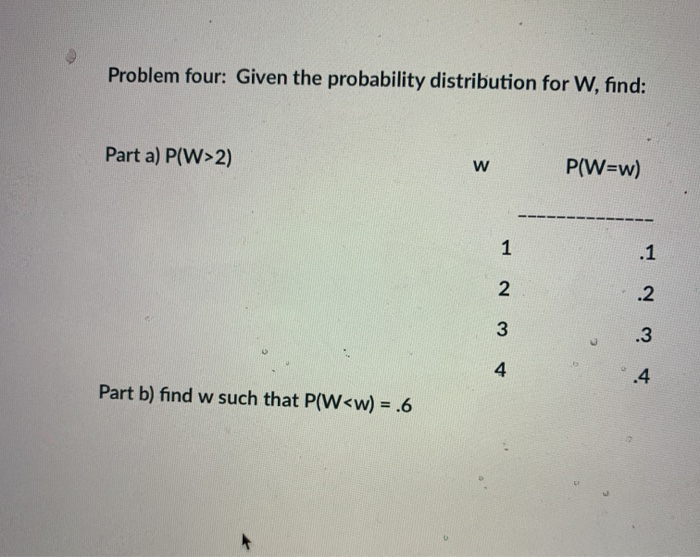 Solved Problem four: Given the probability distribution for | Chegg.com