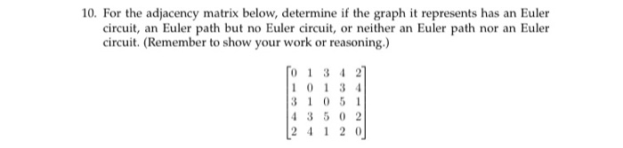 Solved 10. For the adjacency matrix below, determine if the | Chegg.com