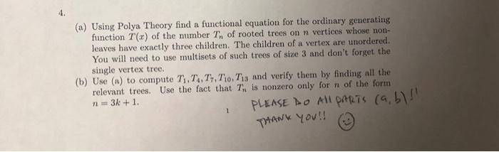 (a) Using Polya Theory find a functional equation for | Chegg.com