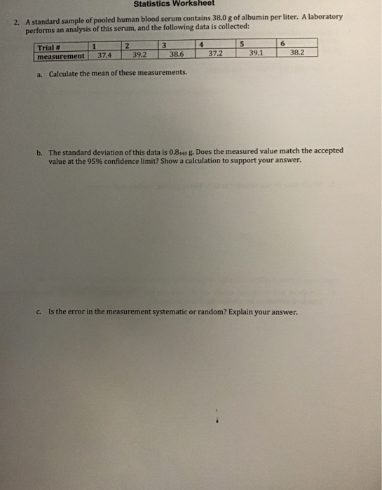 Solved Statistics Worksheet 2. A standard sample of pooled | Chegg.com