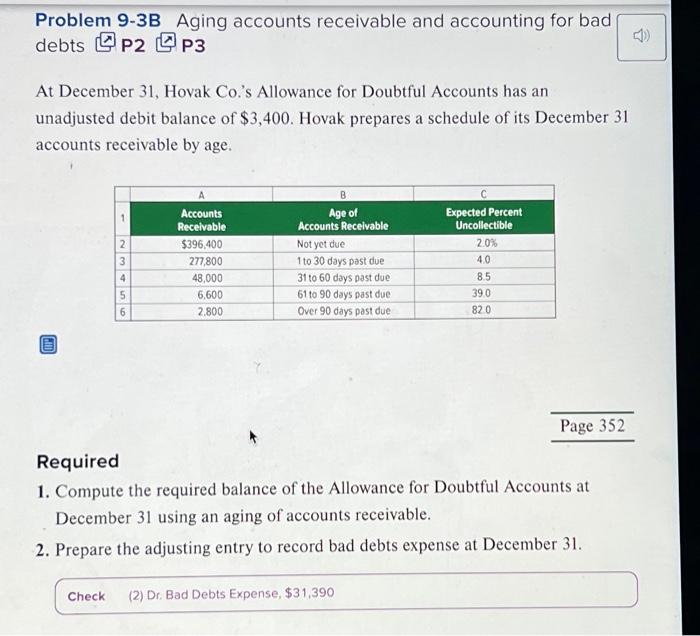 Solved Problem 9-3B Aging Accounts Receivable And Accounting | Chegg.com