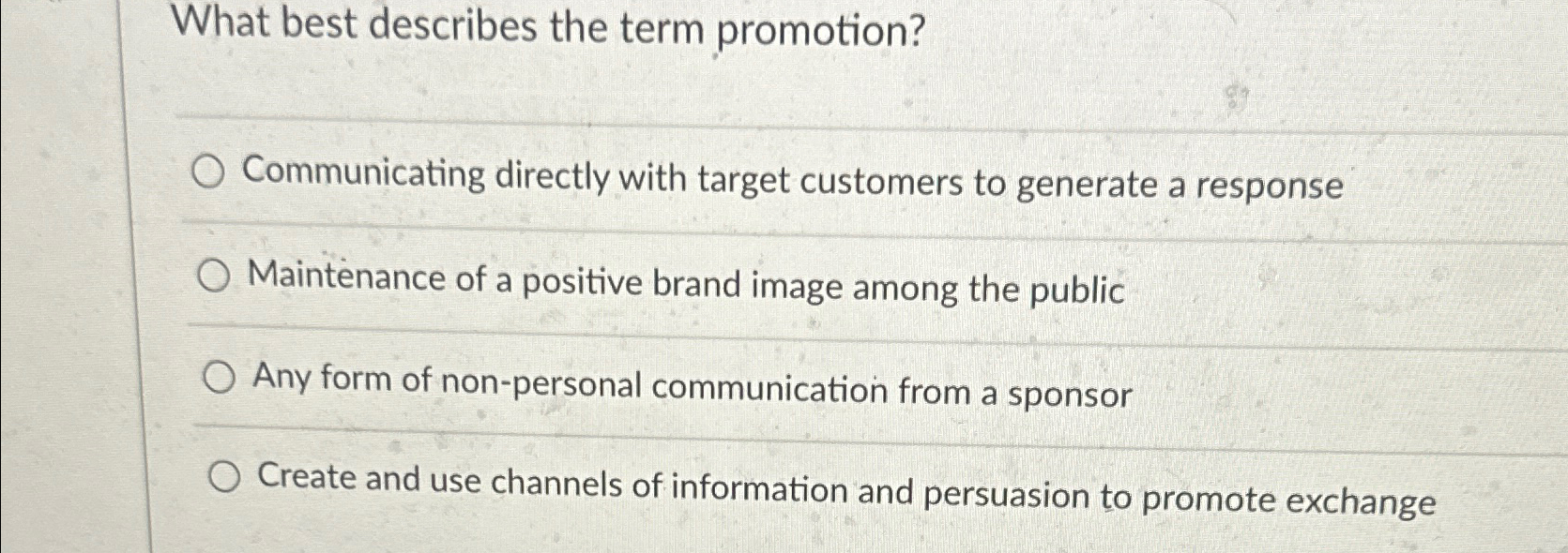 Solved What best describes the term promotion?Communicating | Chegg.com