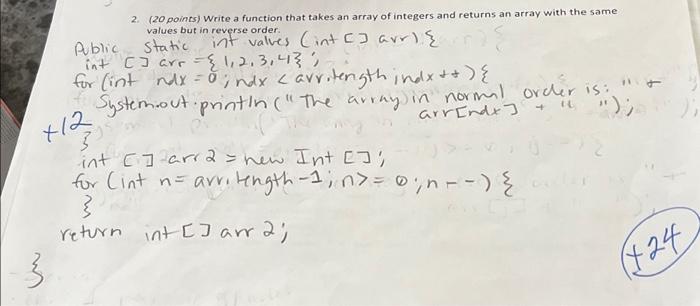 Solved 2. (20 points) Write a function that takes an array | Chegg.com