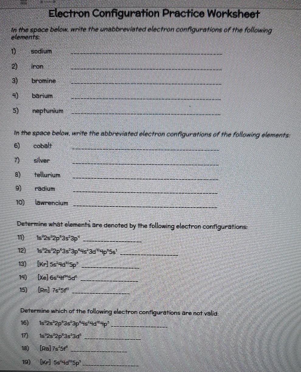 Electron Configuration Practice Worksheet In the  Chegg.com Inside Electron Configuration Practice Worksheet