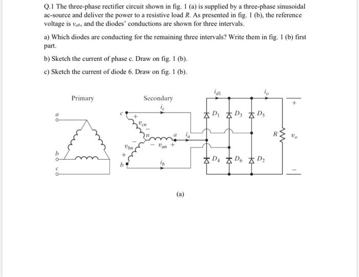 Solved Q.1 The three-phase rectifier circuit shown in fig. 1 | Chegg.com