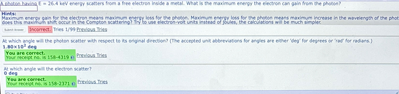 Solved A photon having E=26.4keV energy scatters from a free | Chegg.com