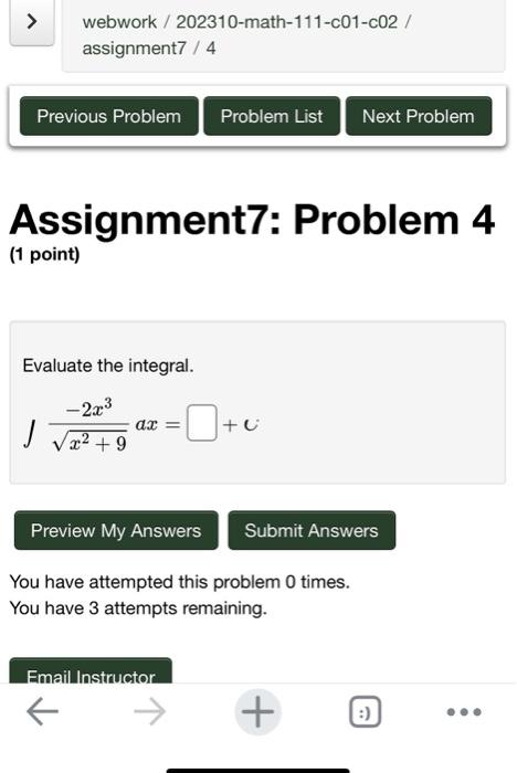 Solved Webwork / 202310-math-111-c01-c02 / Assignment7 / 4 | Chegg.com