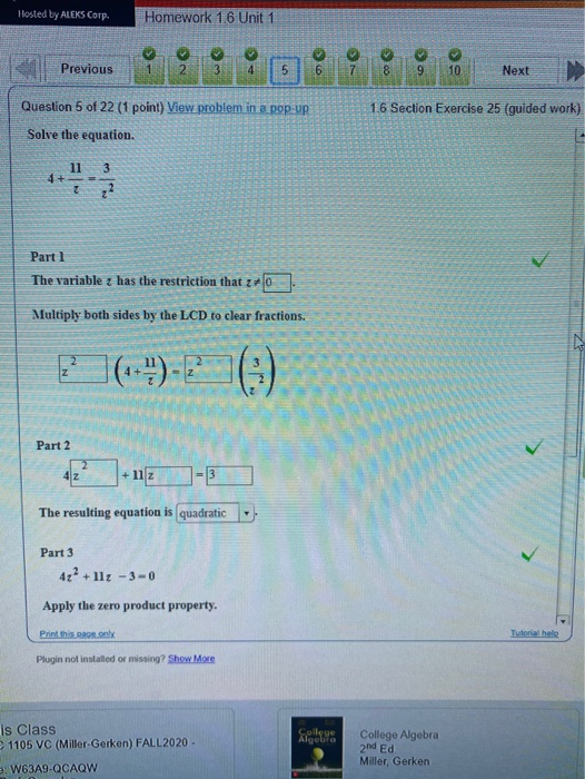 Solved Hosted by ALEKS Corp. Homework 16 Unit 1 > Previous 1