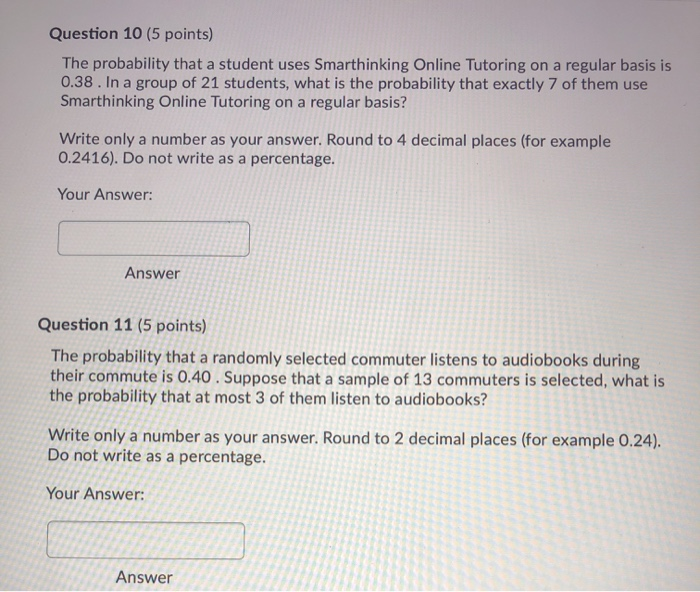 Solved Question 10 (5 points) The probability that a student | Chegg.com