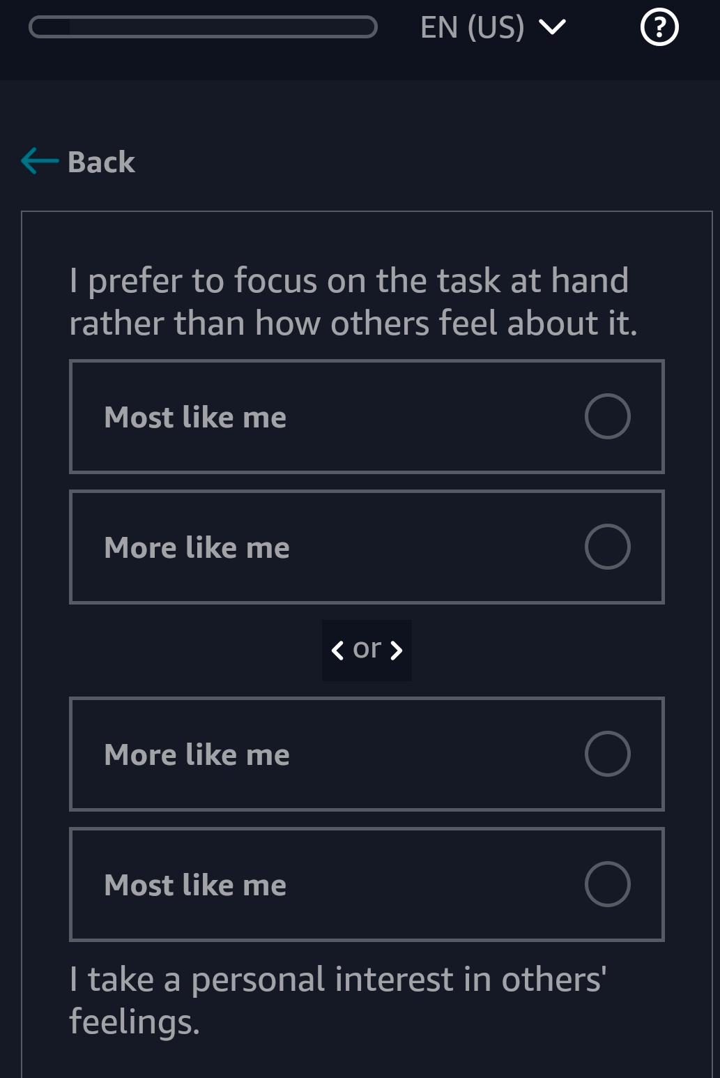 Solved BackI prefer to focus on the task at hand rather than | Chegg.com