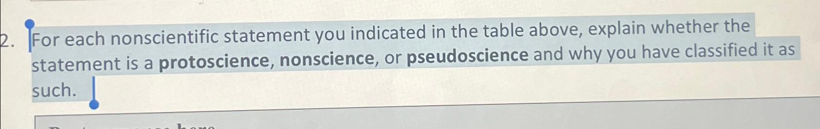 Solved For each nonscientific statement you indicated in the | Chegg.com