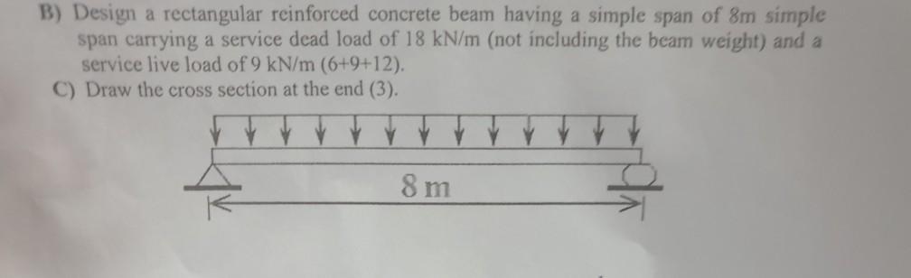 Solved B) Design a rectangular reinforced concrete beam | Chegg.com