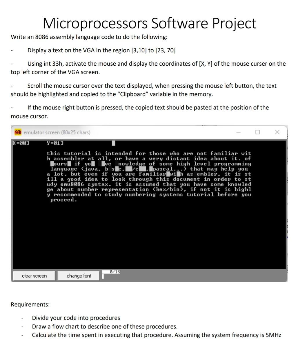 Microprocessors Software Project Write an 8086